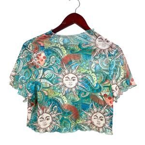 Y2K 90s Womens Top Sz M Fairy Grunge Whimsigoth Celestial Mesh Sheer Sun Moon